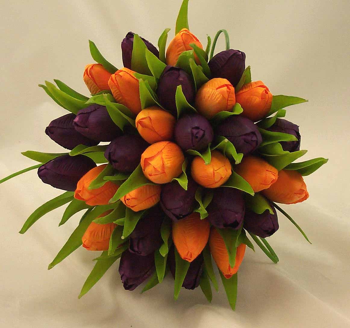 Purple & Orange Tulip Bridal Posy Bouquet