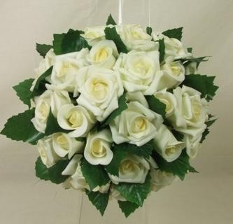 Large Ivory Rose & Leaves Pomander Ball